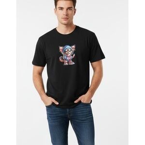 All in Motion Graphic T-shirt Unisex Size XXL Black Chihuahua Print Fun Casual